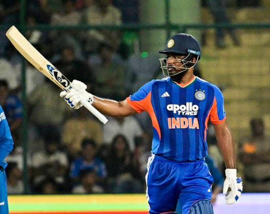 AFG vs IND, 3rd T20I New Delhi, Sep 17 (ANI): India s Sanju Samson celebrates his half-century during the 3rd T20I against Afghanistan at Arun Jaitley Stadium, in New Delhi on Thursday. NEW DELHI Delhi India Copyright: xANIx ANI_20260917383