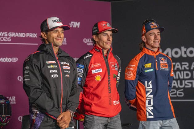 IPA88640915 - Jorge Martin (Aprilia Racing), Marc Marquez (Ducati Lenovo Team) and Pedro Acosta (Red Bull KTM Factory Racing) during the pre-event press conference, PK, Pressekonferenz for the Austrian MotoGP Grand Prix at the Red Bull Ring racetrack in Spielberg, Austria, on September 17, 2026.  Copyright: xFabioxAverna IPAxSportx xx IPA88640915