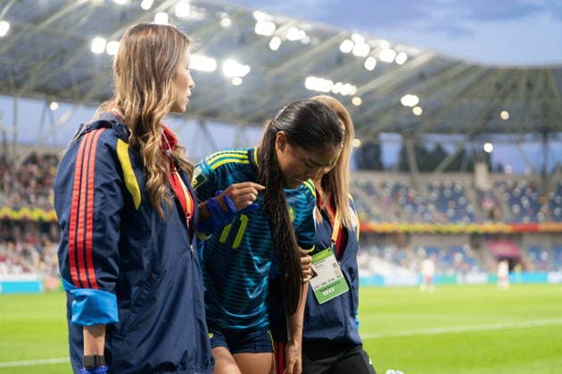 BIELSKO BIALA 17.09.2026 MISTRZOSTWA SWIATA W PILCE NOZNEJ KOBIET DO LAT 20 2026 MECZ: POLSKA - KOLUMBIA --- FIFA U-20 WOMEN S WORLD CUP 2026 MATCH: POLAND - COLUMBIA MAITHE LOPEZ KONTUZJA FOT. MATEUSZ WIEWIORKA 400MM.PL NEWSPIX.PL --- newspix.pl 