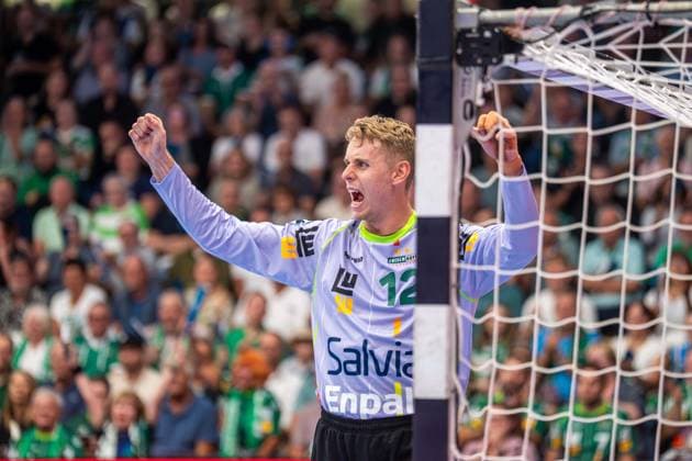 Kristian Saeveras Frisch Auf Goeppingen, No. 12, cheers loudly; Frisch Auf Goeppingen vs. Rhein Neckar Löwen, Handball, 1st Bundesliga, Men, 2026–2027 Season, September 17, 2026, Frisch Auf Goeppingen vs. Rhein Neckar Löwen, Handball, 1st Bundesliga, Men’s, 2026–2027 season, September 17, 2026, Goeppingen Copyright: xEibner-Pressefoto MichaelxSchmidx EP_MST