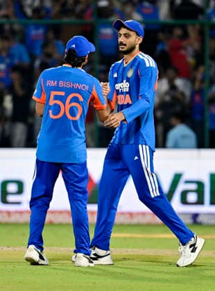 AFG vs IND, 3rd T20I New Delhi, Sep 17 (ANI): India s Ravi Bishnoi and Axar Patel celebrate the team s win over Afghanistan in the 3rd T20I at Arun Jaitley Stadium, in New Delhi on Thursday. NEW DELHI Delhi India Copyright: xANIx ANI_20260917447