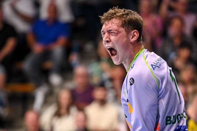 Göppingen, Germany, September 17, 2026: Goalkeeper Julian Buchele of FRISCH AUF Göppingen gestures, cheers during the Opel Handball Bundesliga match between FRISCH AUF Goeppingen and Rhein Neckar Löwen at the EWS Arena on September 17, 2026, in Goeppingen, Germany. Photo by Harry Langer, DeFodi Images. Goeppingen, Germany, September 17, 2026: Goalkeeper Julian Buchele of FRISCH AUF Göppingen gestures during the Opel Handball Bundesliga match between FRISCH AUF Göppingen and Rhein-Neckar Löwen at the EWS Arena on September 17, 2026 in Göppingen, Germany Photo by Harry Langer, DeFodi Images Photo by Harry Langer, DeFodi Images