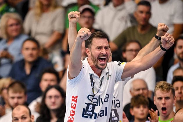 Göppingen, Germany, September 17, 2026: Coach Ben Matschke of FRISCH AUF Göppingen gestures, cheers during the Opel Handball Bundesliga match between FRISCH AUF Goeppingen and Rhein Neckar Löwen at the EWS Arena on September 17, 2026, in Goeppingen, Germany. Photo by Harry Langer, DeFodi Images. Goeppingen, Germany, September 17, 2026 Coach Ben Matschke of FRISCH AUF Göppingen gestures during the Opel Handball Bundesliga match between FRISCH AUF Göppingen and Rhein-Neckar Löwen at the EWS Arena on September 17, 2026 in Göppingen, Germany. Photo by Harry Langer, DeFodi Images. Photo by Harry Langer, DeFodi Images.