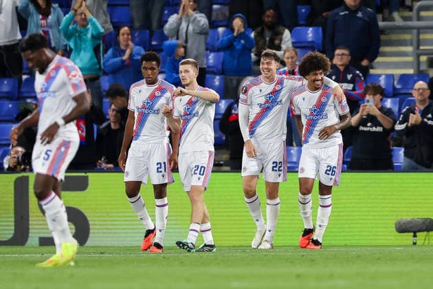 RECORD DATE NOT STATED 17th September 2026; Selhurst Park, London, England; UEFA Europa League Football, Crystal Palace versus Lech Poznan; Chris Richards of Crystal Palace celebrates scoring his sides 2nd goal of the match in the 27th minute for 2-0 with his team HenningxVonxJagow