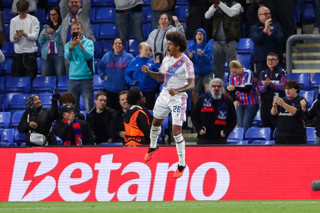 RECORD DATE NOT STATED 17th September 2026; Selhurst Park, London, England; UEFA Europa League Football, Crystal Palace versus Lech Poznan; Chris Richards of Crystal Palace celebrates scoring his sides 2nd goal of the match in the 27th minute for 2-0 HenningxVonxJagow