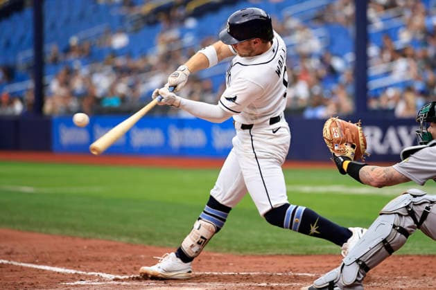 September 17, 2026, St. Petersburg, Florida, USA: Tampa Bay Rays shortstop Taylor Walls (6) fouls off a pitch during an MLB, Baseball Herren, USA game against the Athletics on September 17, 2026 at Tropicana Field. The Rays beat the Athletics 10-1 and swept the series. St. Petersburg USA - ZUMAh180 20260917_zsp_h180_054 Copyright: xKimxHukarix