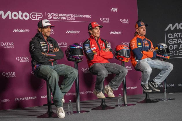 MOTORSPORTS - MotoGP - Austrian Grand Prix Photo by IPA ABACAPRESS.COM88640914 - Jorge Martin (Aprilia Racing), Marc Marquez (Ducati Lenovo Team) and Pedro Acosta (Red Bull KTM Factory Racing) during the pre-event press conference, PK, Pressekonferenz for the Austrian MotoGP Grand Prix at the Red Bull Ring racetrack in Spielberg, Austria, on September 17, 2026. Austria Austria  Copyright: xIPAxSport ABACAx