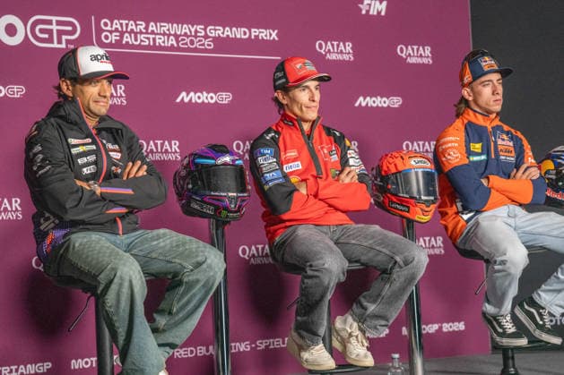 MOTORSPORTS - MotoGP - Austrian Grand Prix Photo by IPA ABACAPRESS.COM88640907 - Jorge Martin (Aprilia Racing), Marc Marquez (Ducati Lenovo Team) and Pedro Acosta (Red Bull KTM Factory Racing) during the pre-event press conference, PK, Pressekonferenz for the Austrian MotoGP Grand Prix at the Red Bull Ring racetrack in Spielberg, Austria, on September 17, 2026. Austria Austria  Copyright: xIPAxSport ABACAx