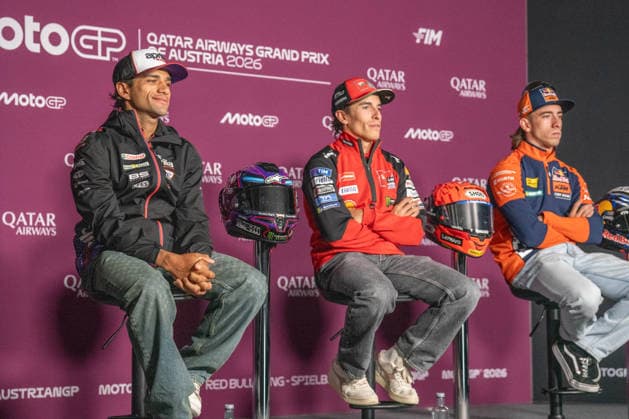 MOTORSPORTS - MotoGP - Austrian Grand Prix Photo by IPA ABACAPRESS.COM88640918 - Jorge Martin (Aprilia Racing), Marc Marquez (Ducati Lenovo Team) and Pedro Acosta (Red Bull KTM Factory Racing) during the pre-event press conference, PK, Pressekonferenz for the Austrian MotoGP Grand Prix at the Red Bull Ring racetrack in Spielberg, Austria, on September 17, 2026. Austria Austria  Copyright: xIPAxSport ABACAx