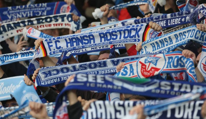 FC Hansa Rostock vs. VFB Stuttgart II, Rostock, September 16, 2026, Soccer 3rd Division, FC Hansa Rostock vs. VFB Stuttgart II, FC Hansa Rostock fans wearing scarves, Rostock Ostseestadion, Mecklenburg-Western Pomerania, Germany