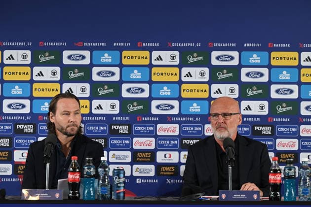 The press conference, PK, Pressekonferenz of the Czech national soccer team and the Under-21 team regarding the roster for the September and October matches, was held in Prague, Czech Republic, on September 18, 2026. From left: Pavel Nedved, general manager of the national soccer teams, and Michal Bilek, head coach of the Under-21 national team, Nationalteam (CTKxPhoto KaterinaxSulova) CTKPhotoP2026091803309  CTKPhotoP2026091803309