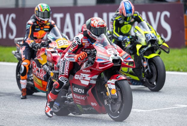 MOTORSPORTS - MotoGP, GP of Austria 2026 SPIELBERG,AUSTRIA,18.SEP.26 - MOTORSPORTS - MotoGP, Grand Prix of Austria, Red Bull Ring, practice. Image shows Francesco Bagnaia (ITA Ducati Lenovo Team), Brad Binder (RSA Red Bull KTM Factory Racing) and Alex Marquez (ESP BK8 Gresini Racing MotoGP).  GEPAxpictures xHaraldxSteiner
