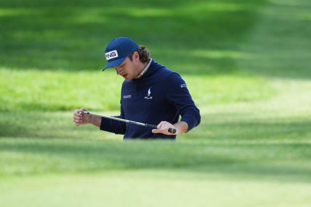 VIRGINIA WATER, ENGLAND - SEPTEMBER 18: Freddy Schott (GER) reacts after he plays from a green side bunker on the 15th hole during Round 2 at the BMW PGA, Golf Herren Championship at Wentworth Golf Club, Virginia Water on September 18, 2026 in Surrey, England The BMW PGA Championship