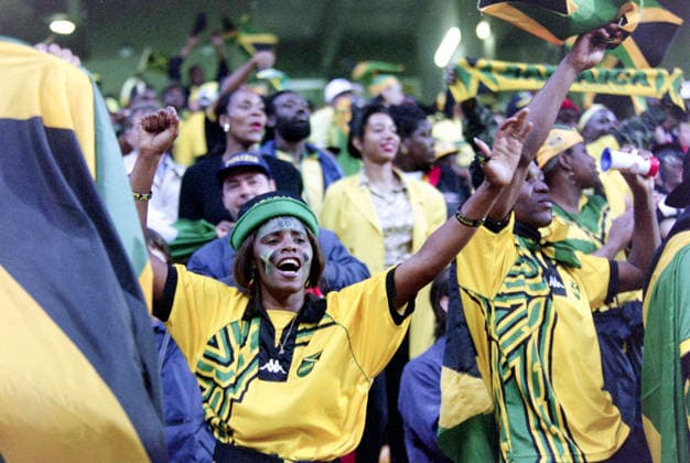 June 14, 1998: Soccer, 1998 FIFA World Cup in France, Group H, Jamaica vs. Croatia 1–3 Jamaican fans in the stands Photo BILDBYRAN BILDBYRAN 22702 22702 scanx World Cup World Cup 98 World Cup 1998 World Cup 1998 Jamaica Croatia Jamaica vs. Croatia dia bbeng soccer football soccer soccer World Cup FIFA World Cup World Championships 980614 Stade Félix Bollaert, Lens, June 14, 1998  Copyright: BILDBYRAN BB980614BB072
