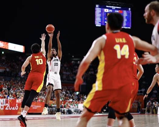 Aichi-Nagoya Asian Games: Basketball China s Li Hongquan (14) plays during the second quarter of a men s basketball semifinal match against Japan at the Aichi-Nagoya Asian Games at Aichi International Arena in Nagoya, central Japan, on Sept. 18, 2026.  A14AA0005627852P