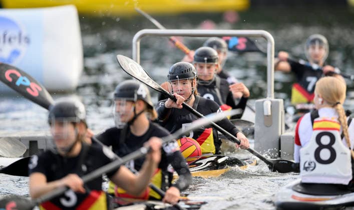 Team Germany takes the field: CRAMER, NELE GER No. 5 Women s Germany vs. Italy, on September 18, 2026, at the Canoe Polo World Championships held from September 15 to September 20, 2026, at the Duisburg Regatta Course in Germany