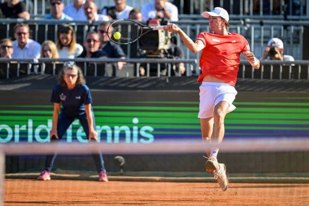 Austria s Lukas Neumayer pictured in action at a tennis match between Austrian Neumayer and Belgian Bergs, the second rubber in the tie between Austria and Belgium, qualifiers for the Davis Cup tournament, on Friday 18 September 2026 in Vienna, Austria. DAVIDxPINTENS  x186856395x