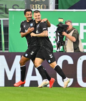 September 18, 2026 Soccer Season 2026–2027, Matchday 2, 2. Bundesliga: SpVgg Greuther Fürth vs. Kleeblatt FC Magdeburg, FCM Sports Photo by Zink xwoxzix. DFL regulations prohibit any use of photographs as image sequences and or quasi-video For editorial use only: Goal celebration, jubilation, joy after a goal; goal, shot on goal for the 0–1 lead by Immanuel Iyoha in the 8th minute, FC Magdeburg