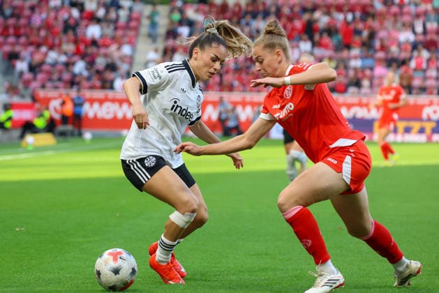 September 18, 2026, xusrbx, Soccer, Google Pixel, Women s Bundesliga, FSV Mainz 05 vs. Eintracht Frankfurt, Ereleta Memeti (Eintracht Frankfurt), 7, Saskia Matheis (FSV Mainz 05), 19, Mainz