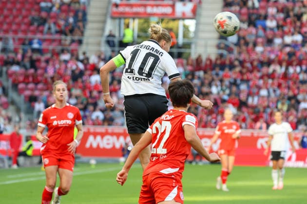 September 18, 2026, xusrbx, Soccer Google Pixel Women s Bundesliga, FSV Mainz 05 vs. Eintracht Frankfurt, Emma Junold (FSV Mainz 05), 22, header, header duel, Mainz