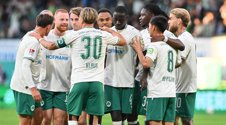 September 18, 2026 Soccer Season 2026–2027, Bundesliga 2, Matchday 6: SpVgg Greuther Fürth vs. Kleeblatt FC Magdeburg, FCM Sports Photo by Zink xwoxzix. DFL regulations prohibit any use of photographs as image sequences and or quasi-video For editorial use only: Goal celebration, jubilation, joy after scoring; goal; shot on goal for the 1–1 tie by Omar Sillah at 42 , SpVgg Greuther Fürth
