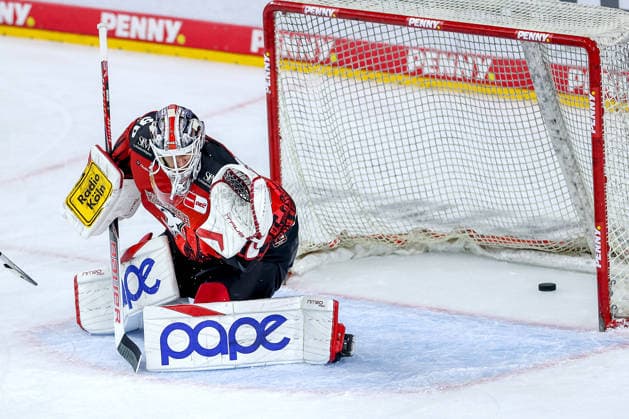 September 18, 2026, Ice Hockey, DEL, Kölner Haie vs. Grizzlys Wolfsburg, Matchday 1, 2026–27 Season, Lanxess Arena, Cologne; Goalie Felix Brückmann, Kölner Haie, 90, North Rhine-Westphalia, Germany