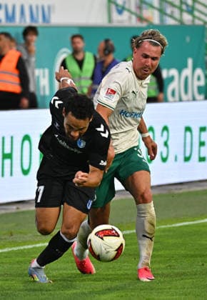 September 18, 2026 Soccer Season 2026–2027, Matchday 2, Bundesliga 2: SpVgg Greuther Fürth vs. Kleeblatt FC Magdeburg, FCM Sports Photo by Zink MeZi xmexzix. DFL regulations prohibit any use of photographs as image sequences and or quasi-video; for editorial use only. Herbert Bockhorn 7, FC Magdeburg; Felix Klaus 30, SpVgg Greuther Fürth, right
