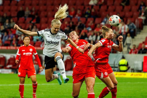 GPFBL, 1 FSV Mainz 05 vs. Eintracht Frankfurt, September 18, 2026, Mainz’s Rebecka Blomqvist scored the 2–3 lead with a header for Eintracht Frankfurt in the Google Pixel Women’s Bundesliga match on Matchday 5 of the 2026–27 season between 1 FSV Mainz 05 and Eintracht Frankfurt at the MEWA Arena, Mainz, September 18, 2026 Copyright: xBEAUTIFULxSPORTS Hahnex