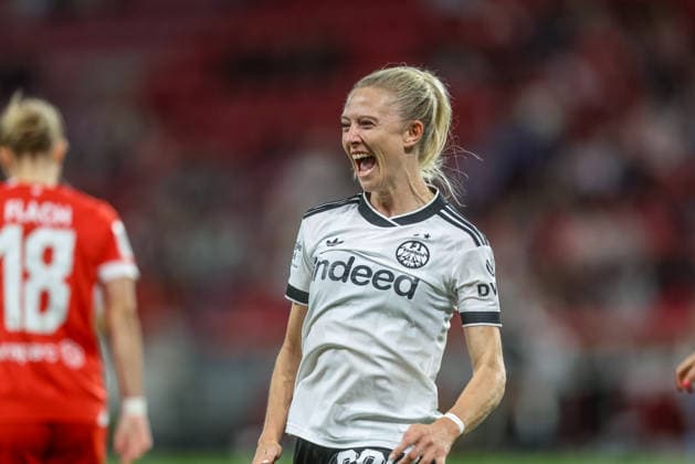 GER, Mainz, FSV Mainz 05 vs. Eintracht Frankfurt, Google Pixel Women’s Bundesliga, Soccer, DFB, 2026–2027 Season, MEWA Arena, Matchday 5 in Pictures: Rebecka Blomqvist, Eintracht Frankfurt Women’s Team, 28, Goal, Celebration and Joy, Emotions, 3–2. DFB and DFL regulations prohibit any use of photographs as image sequences and or quasi-video. September 18, 2026 Copyright: HMBxMedia HendrikxHamelau