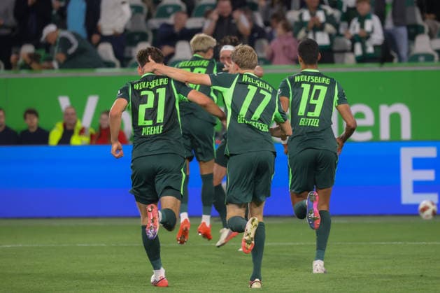September 18, 2026, xgox, Soccer, 2. Bundesliga, VfL Wolfsburg vs. SV Darmstadt 98, Muhammed Damar (Wolfsburg), 20, cheering, Goal celebration, cheering over the goal, celebrating the goal, celebration. DFL and DFB regulations prohibit any use of photographs as image sequences and or quasi-video. Wolfsburg