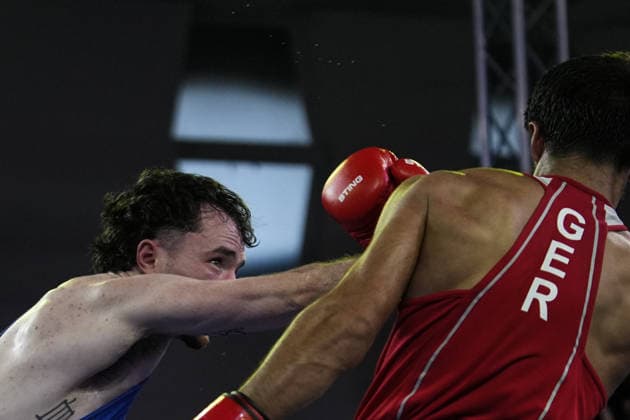 2026 European Boxing Championships in Sofia SOFIA, BULGARIA - SEPTEMBER 18: Dena Clancy (blue) competes against Mohamed Siala (red) in the men s 65kg category at the 2026 European Boxing Championships held at Asics Arena in Sofia, Bulgaria, on September 18, 2026. Osmancan Gurdogan Anadolu Sofia Bulgaria. Editorial use only. Please get in touch for any other usage.  Copyright: x2026xAnadoluxOsmancanxGurdoganx
