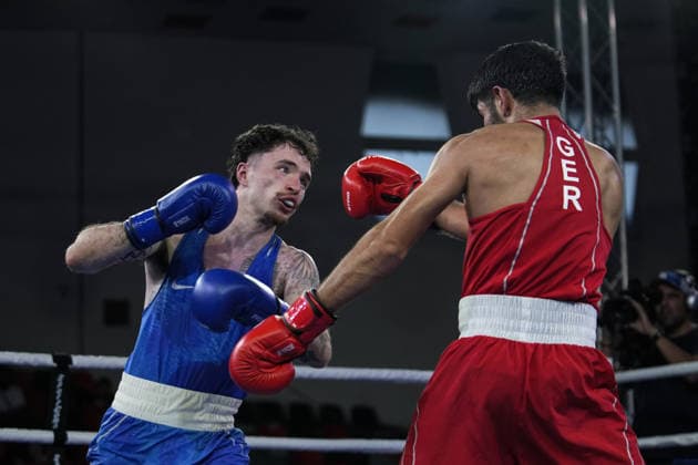 2026 European Boxing Championships in Sofia SOFIA, BULGARIA - SEPTEMBER 18: Dena Clancy (blue) competes against Mohamed Siala (red) in the men s 65kg category at the 2026 European Boxing Championships held at Asics Arena in Sofia, Bulgaria, on September 18, 2026. Osmancan Gurdogan Anadolu Sofia Bulgaria. Editorial use only. Please get in touch for any other usage.  Copyright: x2026xAnadoluxOsmancanxGurdoganx