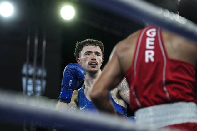 2026 European Boxing Championships in Sofia SOFIA, BULGARIA - SEPTEMBER 18: Dena Clancy (blue) competes against Mohamed Siala (red) in the men s 65kg category at the 2026 European Boxing Championships held at Asics Arena in Sofia, Bulgaria, on September 18, 2026. Osmancan Gurdogan Anadolu Sofia Bulgaria. Editorial use only. Please get in touch for any other usage.  Copyright: x2026xAnadoluxOsmancanxGurdoganx
