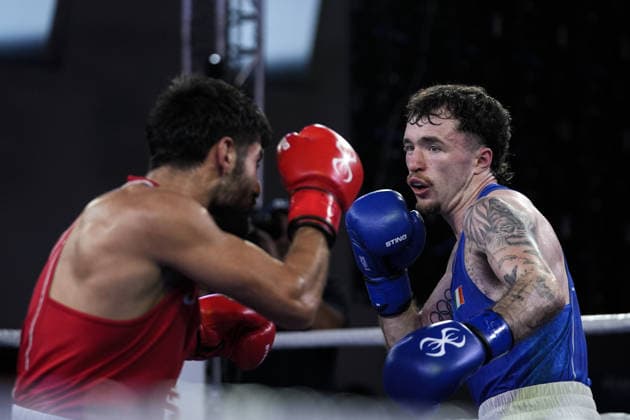 2026 European Boxing Championships in Sofia SOFIA, BULGARIA - SEPTEMBER 18: Dena Clancy (blue) competes against Mohamed Siala (red) in the men s 65kg category at the 2026 European Boxing Championships held at Asics Arena in Sofia, Bulgaria, on September 18, 2026. Osmancan Gurdogan Anadolu Sofia Bulgaria. Editorial use only. Please get in touch for any other usage.  Copyright: x2026xAnadoluxOsmancanxGurdoganx