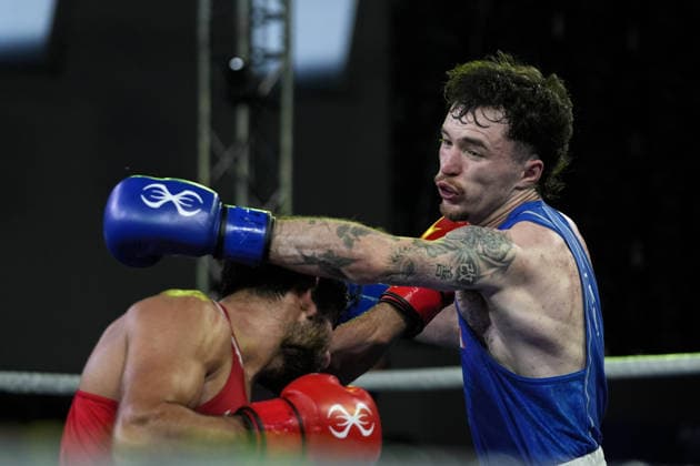 2026 European Boxing Championships in Sofia SOFIA, BULGARIA - SEPTEMBER 18: Dena Clancy (blue) competes against Mohamed Siala (red) in the men s 65kg category at the 2026 European Boxing Championships held at Asics Arena in Sofia, Bulgaria, on September 18, 2026. Osmancan Gurdogan Anadolu Sofia Bulgaria. Editorial use only. Please get in touch for any other usage.  Copyright: x2026xAnadoluxOsmancanxGurdoganx