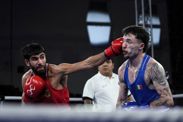 2026 European Boxing Championships in Sofia SOFIA, BULGARIA - SEPTEMBER 18: Dena Clancy (blue) competes against Mohamed Siala (red) in the men s 65kg category at the 2026 European Boxing Championships held at Asics Arena in Sofia, Bulgaria, on September 18, 2026. Osmancan Gurdogan Anadolu Sofia Bulgaria. Editorial use only. Please get in touch for any other usage.  Copyright: x2026xAnadoluxOsmancanxGurdoganx
