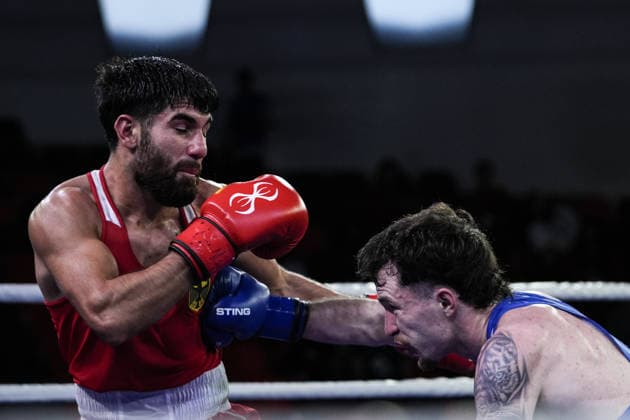 2026 European Boxing Championships in Sofia SOFIA, BULGARIA - SEPTEMBER 18: Dena Clancy (blue) competes against Mohamed Siala (red) in the men s 65kg category at the 2026 European Boxing Championships held at Asics Arena in Sofia, Bulgaria, on September 18, 2026. Osmancan Gurdogan Anadolu Sofia Bulgaria. Editorial use only. Please get in touch for any other usage.  Copyright: x2026xAnadoluxOsmancanxGurdoganx