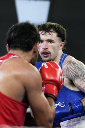 2026 European Boxing Championships in Sofia SOFIA, BULGARIA - SEPTEMBER 18: Dena Clancy (blue) competes against Mohamed Siala (red) in the men s 65kg category at the 2026 European Boxing Championships held at Asics Arena in Sofia, Bulgaria, on September 18, 2026. Osmancan Gurdogan Anadolu Sofia Bulgaria. Editorial use only. Please get in touch for any other usage.  Copyright: x2026xAnadoluxOsmancanxGurdoganx