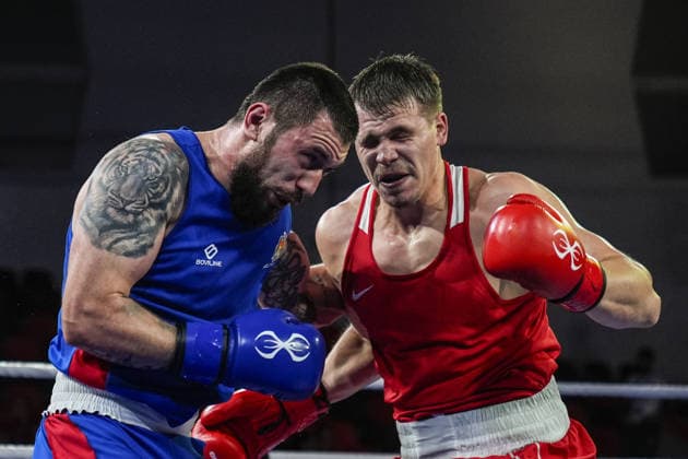 2026 European Boxing Championships in Sofia SOFIA, BULGARIA - SEPTEMBER 18: Leon Kermas (red) of Estonia competes against Andrei Chiriacov (blue) of Moldova in the men s 85kg category during the 2026 European Boxing Championships are held at Asics Arena in Sofia, Bulgaria, on September 18, 2026. Osmancan Gurdogan Anadolu Sofia Bulgaria. Editorial use only. Please get in touch for any other usage.  Copyright: x2026xAnadoluxOsmancanxGurdoganx