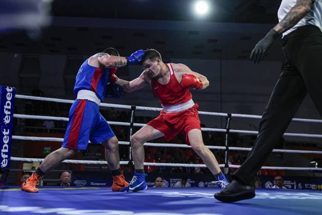 2026 European Boxing Championships in Sofia SOFIA, BULGARIA - SEPTEMBER 18: Leon Kermas (red) of Estonia competes against Andrei Chiriacov (blue) of Moldova in the men s 85kg category during the 2026 European Boxing Championships are held at Asics Arena in Sofia, Bulgaria, on September 18, 2026. Osmancan Gurdogan Anadolu Sofia Bulgaria. Editorial use only. Please get in touch for any other usage.  Copyright: x2026xAnadoluxOsmancanxGurdoganx