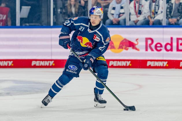 Dominik Kahun, EHC Red Bull Munich, 21, GER; EHC Red Bull Munich vs. Adler Mannheim, ice hockey, DEL, 2026–2027 season, Matchday 1, September 18, 2026; Photo: HMB Media, Heike Feiner Copyright: HMBxMedia HeikexFeiner