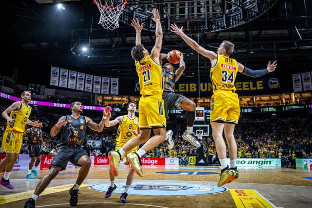 Basketball Berlin, September 18, 2026; 2026–2027 Season; EasyCredit BBL 1 Bundesliga Men s Division; Alba Berlin NINERS vs. Chemnitz; Cobe Williams (Chemnitz, No. 24); Brandon Angel (Alba Berlin, No. 21); Justin Bean (Alba Berlin, No. 34)