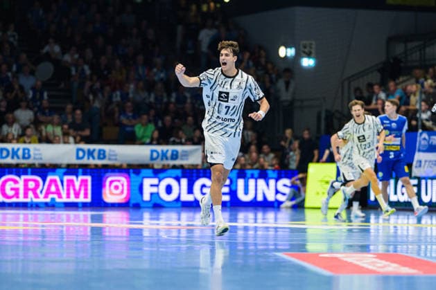 Julian Koester, THW Kiel, 07 Celebrating a goal (GER), ThSV Eisenach vs. THW Kiel, 1 Opel Handball Bundesliga, Handball, Matchday 5, 2026–2027 Season, 8:00 p.m., September 18, 2026 GER, ThSV Eisenach vs. THW Kiel, 1st Opel Handball Bundesliga, Handball, Matchday 5, 2026–2027 season, 8:00 p.m., September 18, 2026, Eisenach Copyright: xMartinxHerbstx