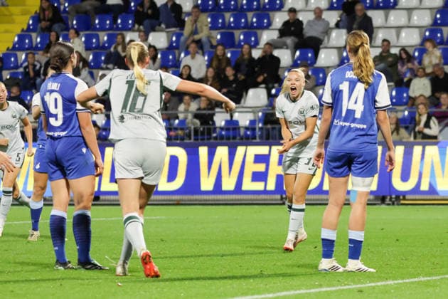 September 18, 2026, xgrfx, Soccer Google Pixel Women s Bundesliga, TSG Hoffenheim Women vs. VfL Wolfsburg, Anny Kerim Lindland scores the 1-1 equalizer for VfL Wolfsburg against Hoffenheim