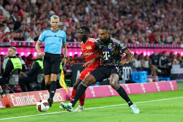 Jonathan Tah, FC Bayern Munich, 04, with Emmanuel Latte Lath, 1 FC Union Berlin, 29, GER, FC Bayern Munich vs. 1 FC Union Berlin, Soccer, Bundesliga, Matchday 4, 2026–2027 Season, September 18, 2026, DFL and DFB regulations prohibit any use of photographs as image sequences and or quasi-video, GER, FC Bayern Munich vs. 1. FC Union Berlin, soccer, Bundesliga, Matchday 4, 2026–2027 season, September 18, 2026, Munich Copyright: xEibner-Pressefoto JennixMaulx EP_JML
