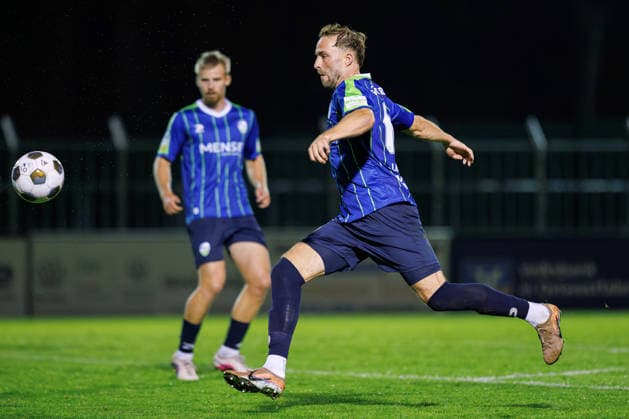September 18, 2026, xkwix, Soccer, Regionalliga West, SV Rödinghausen vs. FC Gütersloh, Häcker Wiehenstadion, Matchday 9, 2026–2027 Season: Julius Langfeld, FC Gütersloh 10, taking a shot on goal. DFB regulations prohibit any use of photographs as image sequences and or quasi-video. Photo: xKamilxWilkowskixPressefotoKochx, North Rhine-Westphalia, Germany