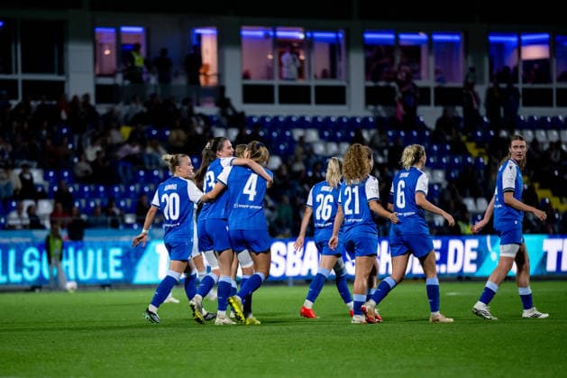 September 18, 2026, GER, Soccer, Women s, Google Pixel 1 Bundesliga, 2026–2027 Season, Matchday 4, TSG 1899 Hoffenheim vs. VfL Wolfsburg Laura Gloning Hoffenheim, 20, Chiara Hahn Hoffenheim, 23, Lisann Kaut TSG Hoffenheim, 04, Janna Grimm (Hoffenheim), 26, Laia Martret Jiménez (Hoffenheim), 21, Vanessa Diehm (Hoffenheim), 06 celebrate the goal that made it 2–1. DFB and DFL regulations prohibit any use of photographs as image sequences and or quasi-video. Hoffenheim, Dietmar Hopp Stadium, Baden-Württemberg, Germany Copyright: xNordphoto Memmlerx