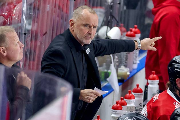 September 18, 2026, Ice Hockey, DEL, Kölner Haie vs. Grizzlys Wolfsburg, Matchday 1, 2026–27 Season, Lanxess Arena, Cologne; Head Coach Thomas Berglund of the Kölner Haie HC gesturing on the sidelines, North Rhine-Westphalia, Germany
