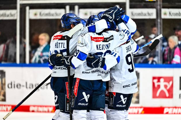 Goal celebration, cheers, joy from goal scorer Riley Sheen (ERC Ingolstadt), 91 Austen Keating (ERC Ingolstadt), 89 Leon Hüttl (ERC Ingolstadt), 25, GER, Iserlohn Roosters vs. ERC Ingolstadt, ice hockey, Penny DEL, Matchday 1, 2026–2027 season, September 19, 2026, GER, Iserlohn Roosters vs. ERC Ingolstadt, ice hockey, Penny DEL, Matchday 1, 2026–2027 season, September 19, 2026, Iserlohn Copyright: xJonasxBrockmann Eibner-Pressefotx EP_JBN