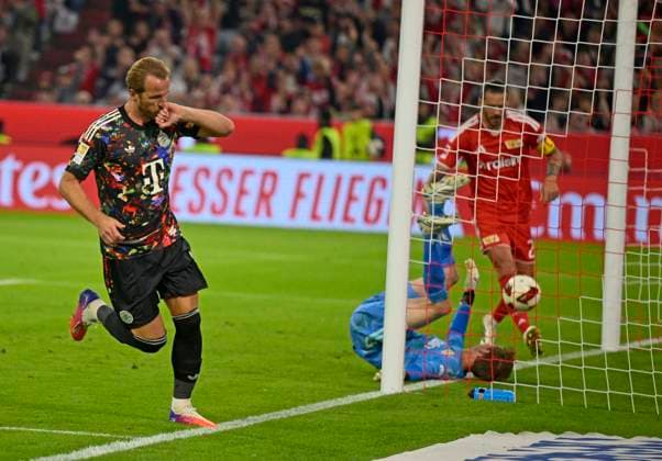 September 18, 2026, 2026–2027 Bundesliga Season, Matchday 4, FC Bayern Munich vs. 1. FC Union Berlin, at the Allianz Arena in Munich, Harry Kane of FC Bayern Munich celebrates